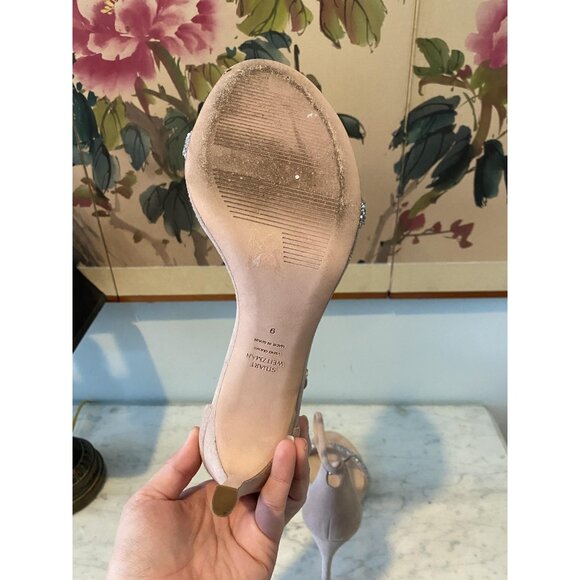 Stuart Weitzman Nudistsong Crystal Shoes Womens Size 9 Ankle Strap Sandals Heel - Picture 6 of 7